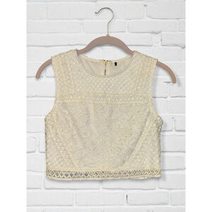 Forever 21 Women’s White Crocheted Cutout Cropped Tank Top Sleeveless Boho Y2K